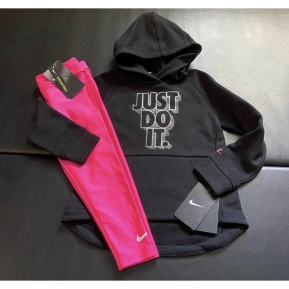 NWT Nike Metallic Hoodie Tunic & Leggings Set Girls Size 4 - Picture 1 of 4